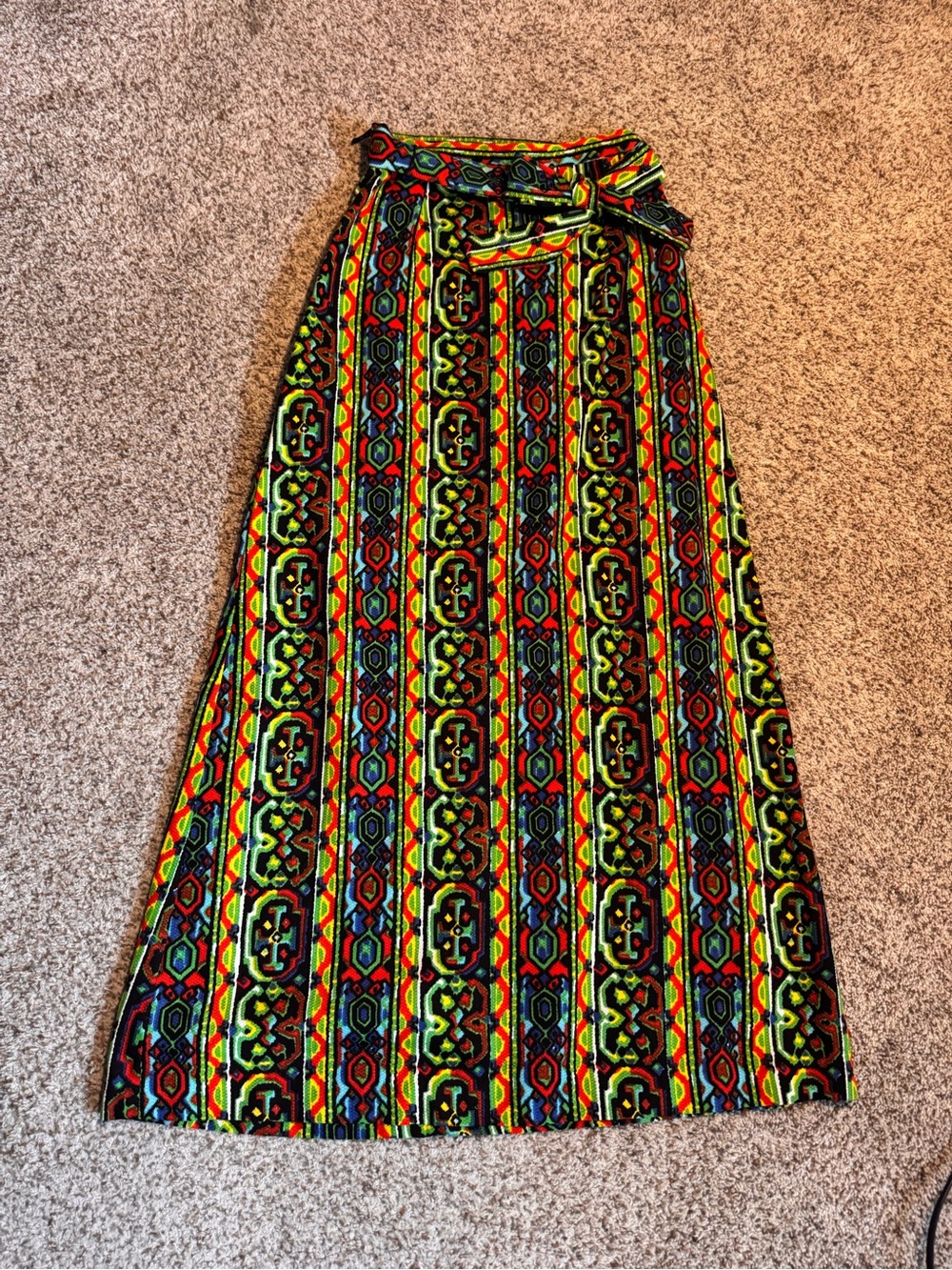 Vintage’70’s Vibrant Multicolor Maxi Skirt with Geometric Print - XS
